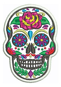 Patch Bordado Caveiras Caveira Mexicana Flores 6x8cm
