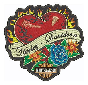 Patch Bordado Harley Davidson Coracao Gr 28x27cm