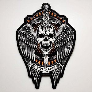 Patch Bordado Caveiras Caveira Asas Live To Ride 7x10cm