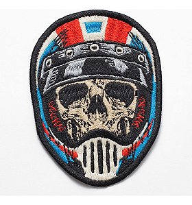 Patch Bordado Caveiras Caveira Capacete 02 5,8x8cm