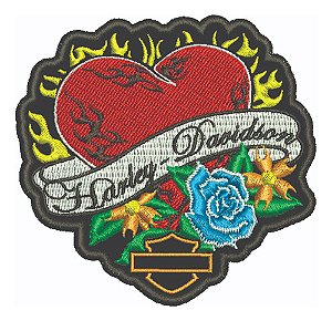 Patch Bordado Harley Davidson Hd Coração Com 8x7,7cm