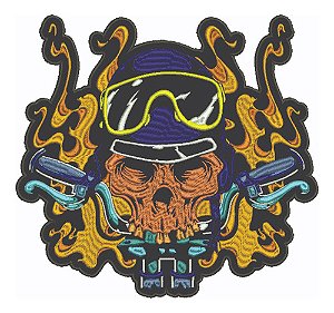 Patch Bordado Grandes Caveira Bike 28x26cm