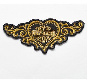 Patch Bordado Harley Davidson Coraç Asas Dou 12x5,3cm