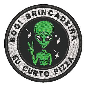 Patch Bordado Aliens Eu Curto Pizza 7,5x7,5cm