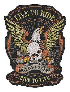 Patch Bordado Grandes Caveira E Águia C/ Chaves 25x34cm