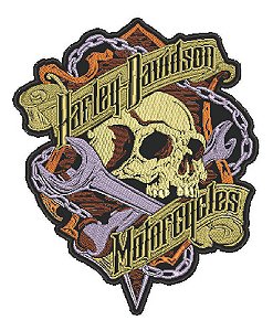 Patch Bordado Caveiras Hd Caveira Correntes 33x28cm