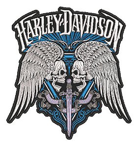 Patch Bordado Caveiras Hd Duas Caveiras Asas 30x31cm