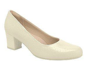Scarpin Piccadilly Laura Salto Médio Off White Croco 110072