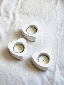 Porta-Vela Coração- em cimento branco- PERSONALIZÁVEL