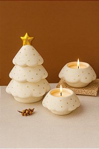 Vela Árvore de Natal- Branco e dourado