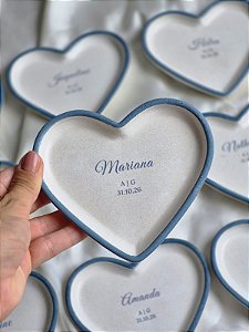 Porta Joias Coração em Cimento Branco- Escrita + Borda - Personalizável