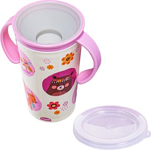 Copo Magic 360° Menina Plasútil Estampa Animais Com Alça 280ML