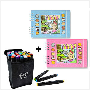 Livro De Colorir Bobbie Goods Capa Dura 50 Páginas 180g A5 Para Desenhar Com 24 Canetinhas