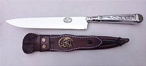 FACA INOX 08" CABO METAL ALTO RELEVO / MARCA CASCAVEL / BAINHA DE COURO