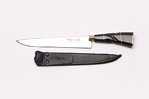 FACA INOX MODELO SOLINGEM 08" CABO CHIFRE/METAL C/ BAINHA DE COURO