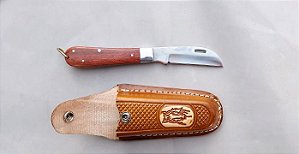 CANIVETE INOX GAÚCHA CABO MADEIRA C/ ESTOJO EM COURO