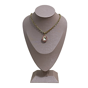 Colar Gota Rosa Folhado a Ouro