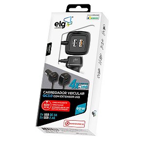 Carregador Veicular USB ELG | Preto | CC4SQC