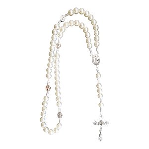 TERÇO PÉROLA NA CAIXINHA NOSSA SENHORA APARECIDA 8MM X 54CM