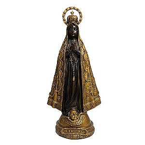 Imagem Nossa Senhora Aparecida Resina Pintura Bronze 31 cm