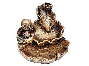 Incensário resina Cascata Folha Buda Menino Cego 12cm altura