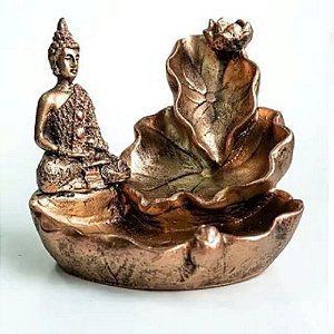 Incensário Cascata de fumaça Folha Buda Hindu Meditando 11cm