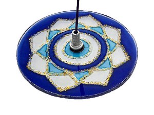 Incensário de Vidro REDONDO 8cm mandala Azul pintada