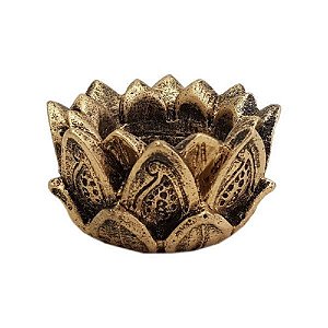 Incensário e Castiçal DE RESINA Flor de Lótus Ouro Velho 4CM