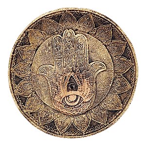 Incensário de resina Pratinho redondo Mão Hamsá Ouro Velho