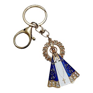 CHAVEIRO MOSQUETÃO DOURADO NOSSA SENHORA APARECIDA RESPLENDO