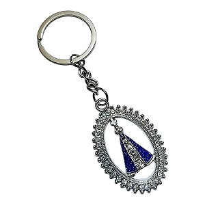 CHAVEIRO STRASS CIRCULAR PRATEADO NOSSA SENHORA APARECIDA