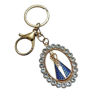CHAVEIRO RELIGIOSO DOURADO OVAL nossasenhora APARECIDA SANTA