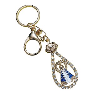 CHAVEIRO dourado OVAL STRASS COROA NOSSA SENHORA APARECIDA