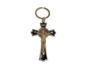 CHAVEIRO CRUZ SÃO BENTO DOURADO PRETO RELIGIOSO SANTA SANTO
