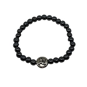PULSEIRA HEMATITA 6MM MEDALHA SÃO MIGUEL ARCANJO SEM FECHO