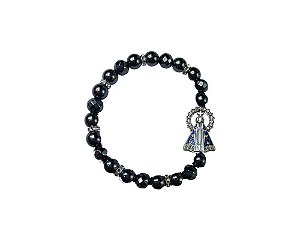 PULSEIRA HEMATITA E CRISTAL PRETO NOSSA SENHORA DE APARECIDA