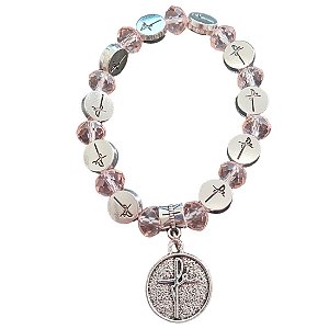 PULSEIRA FÉ COM CRISTAL ROSA PINGENTE FÉ RELIGIOSA