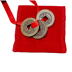 3 Moedas Chinesa Feng Shui Iching Talismã Sorte Prosperidade