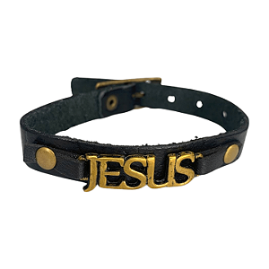 Pulseira de Couro Marrom Jesus 2 Voltas 41,5cm x 1,2cm santo