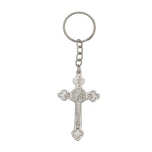 Chaveiro Crucifixo de São Bento Níquel prateado presente
