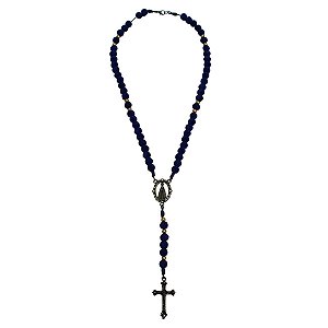 Terço de Pescoço Nossa Senhora Aparecida Contas Camurça Azul