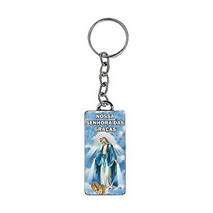 Chaveiro SANTA Nossa Senhora das Graças Retangular PRATEADO