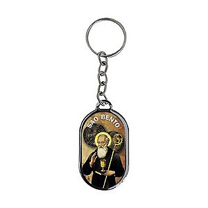 Chaveiro santo São Bento COLORIDO DE METAL PRATEADO PRESENTE