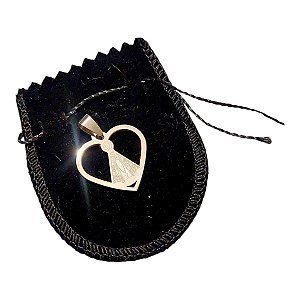 PINGENTE AÇO INOX PRATEADO SANTA N. SRA. APARECIDA CORAÇÃO