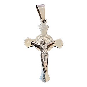 PINGENTE AÇO INOX PRATEADO CRUZ SÃO BENTO santo religioso