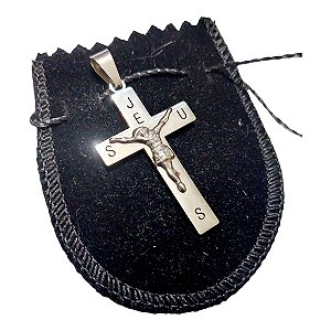 PINGENTE AÇO INOX PRATEADO CRUZ LETRAS JESUS santo religioso
