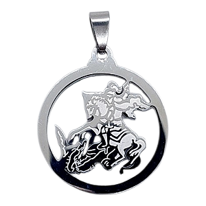 PINGENTE AÇO INOX PRATEADO REDONDO SANTO SÃO JORGE GUERREIRO