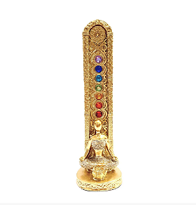 Incensário TORRE Yoga 7 Chakras Dourado Brilho Vertical