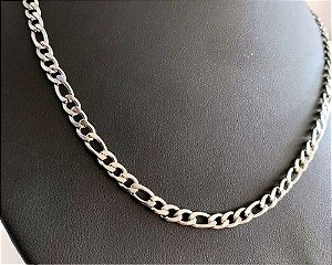 COLAR CORRENTE AÇO INOX PRATEADA FÍGARO 4 MM x 60 CM