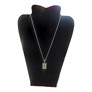 COLAR AÇO INOX PRATEADO 50CM PINGENTE ORAÇÃO PAI NOSSO SANTO